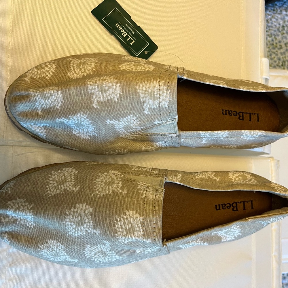 L.L. Bean Tan and White Espadrilles Comfortable Slip-On Shoes